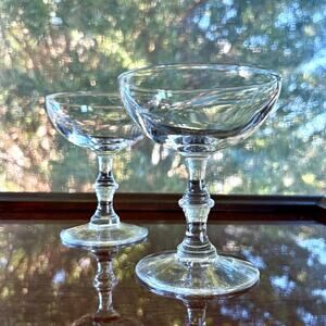 Vintage Libbey Georgian Champagne Coupe Glasses Clear Stemmed Set of 2